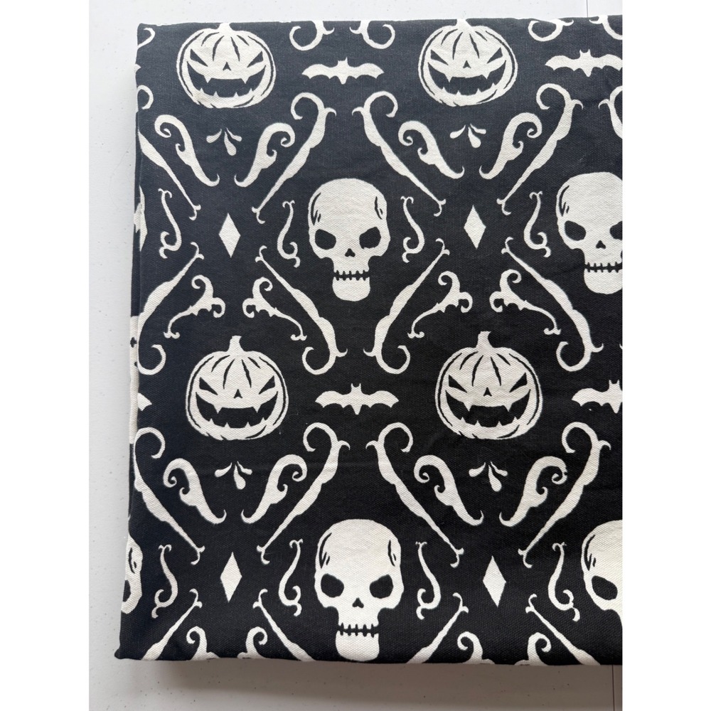 Halloween Black White Skeleton Jack O Lantern Tablecloth Approx 82" Long Cotton